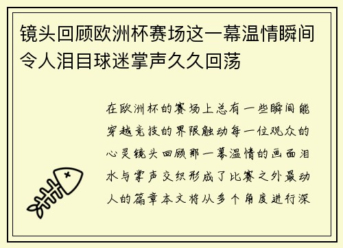 镜头回顾欧洲杯赛场这一幕温情瞬间令人泪目球迷掌声久久回荡